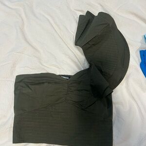 Express Olive Green Smocked Waist Top